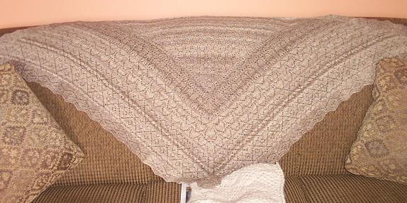 Beth Caddell's handspun, handknit Shetland lace shawl