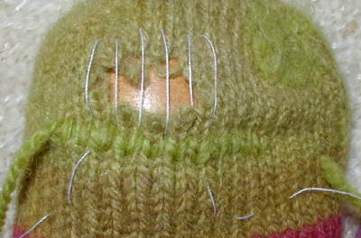 First row of duplicate stitch completed